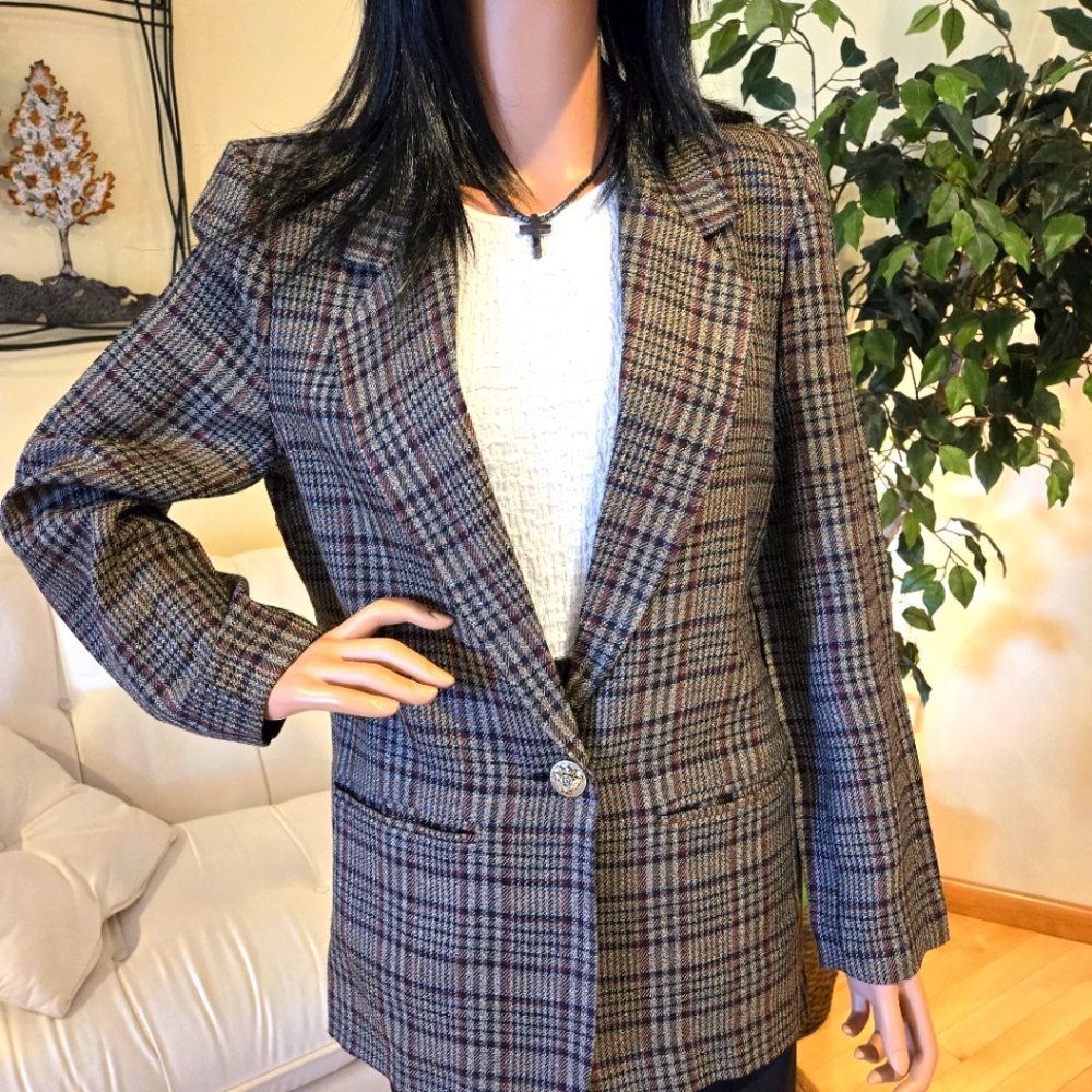 Brown, Black, Taupe Plaid Alice Stuart Woman's Jacket/Blazer Size Small